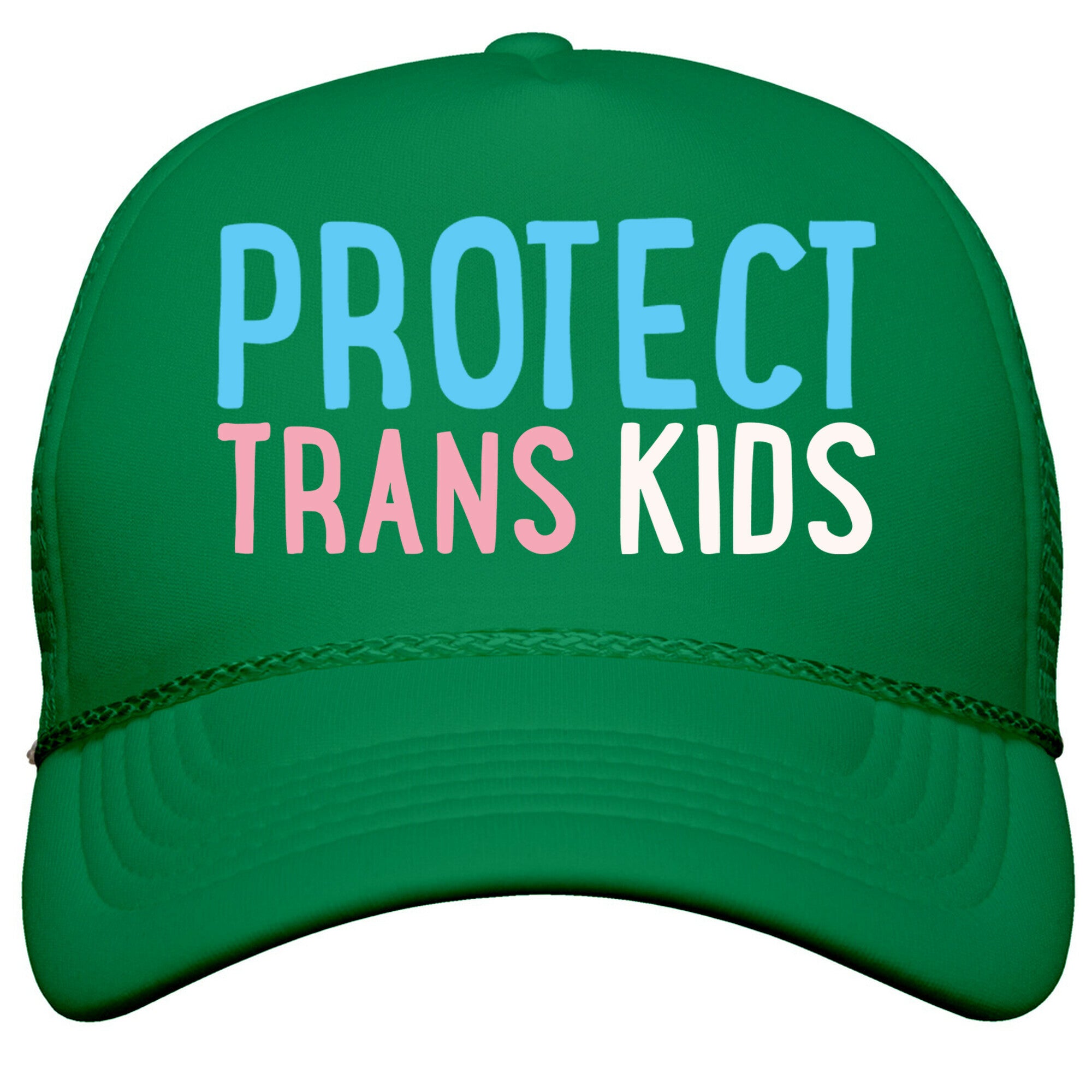 Protect Trans Kids White Print Snapback Trucker Hat